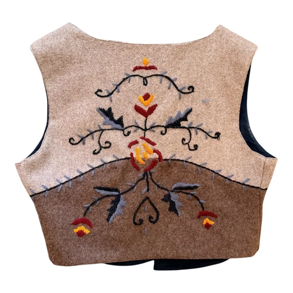 Embroidered Brown & Tan Floral Vest - Picture 2 of 5